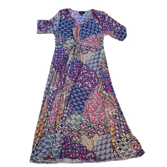 MSK Womens Mixed Color Print Twist Front Midi Dress Size Large - Picture 5 of 12